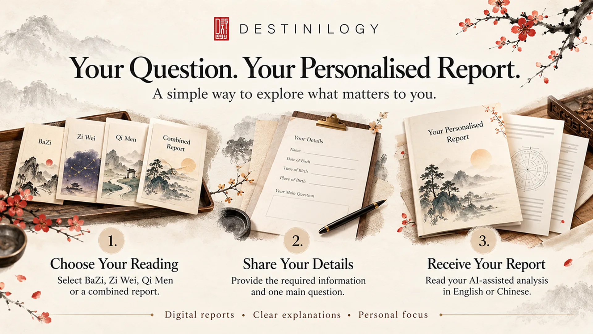 destinilogy-3steps-banner-1920 Destinilogy personalised report in 3 steps: choose your reading, share your details, receive your report